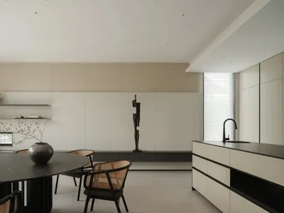 簡約住宅廚房，展現現代家具與設計元素。