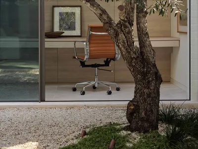 A minimalist home office desk space