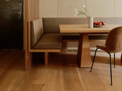Modern restaurant interior design featuring wood elements