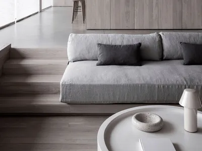 Minimalist living room with concrete elements