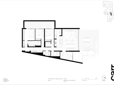 現代公寓廚房的詳細2D建築平面圖，搭配混凝土地板。