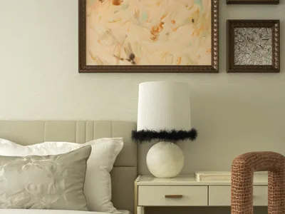 Contemporary bedroom featuring modern fabric decor and elegant furniture.