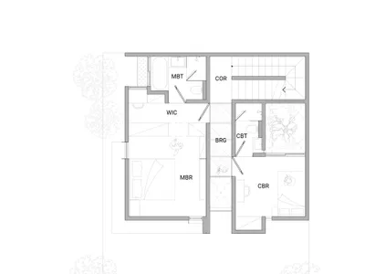 現代兩房住宅大樓的三樓平面配置，展示臥室、衛浴、衣帽間及其他設施。