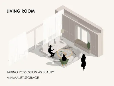 a living room with minimalist storage solutions
