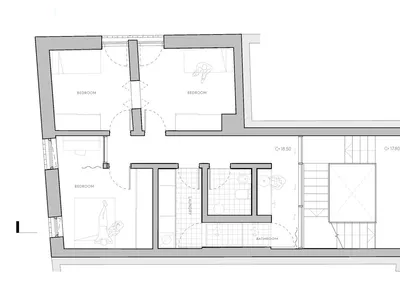 現代臥室套房的詳細建築平面圖，強調混凝土材質。