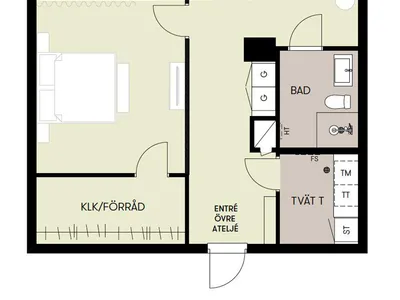 Modern minimalist bedroom with glass partition, lounge area, bathroom, and washing facilities.