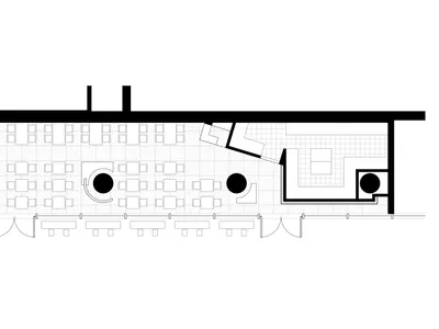 餐廳平面圖的2D建築繪圖，搭配瓷磚圖案。