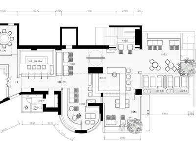 Detailed blueprint of a modern restaurant layout