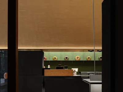 Modern food court with concrete walls and floor