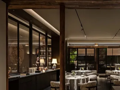 Modern restaurant interior featuring high-quality materials and contemporary design elements.