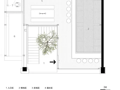 Industrial-style floor plan of a restaurant bar with concrete flooring, open space, and bar area.