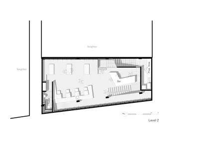 Floor plan of a bar and restaurant with a tile floor layout.