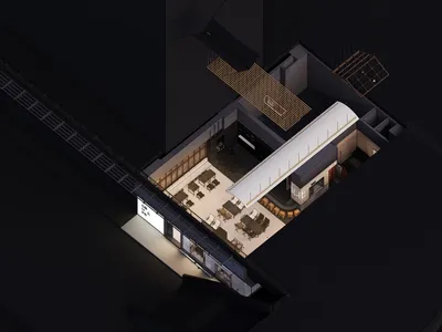 An industrial-style restaurant-bar with metal, concrete, and wooden elements.