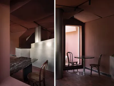 Marble interior of an industrial-style restaurant