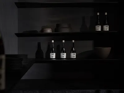現代廚房內的黑色置物架，展示著瓶罐與陶瓷碗。