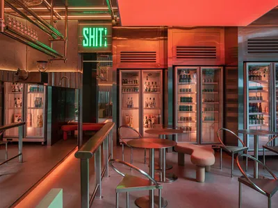Modern metal restaurant bar with industrial design elements
