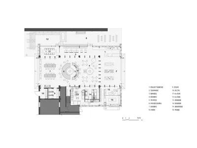 咖啡廳的詳細建築樓層平面圖，顯示各區域及其對應標示。