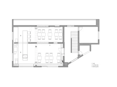 Floor plan of a coffee shop in white color.