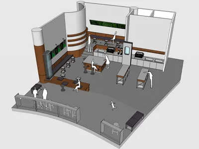 Modern restaurant kitchen with concrete, wood, and metal materials