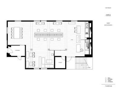 Black and white architectural floor plan of a cafe space.