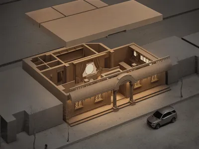 現代餐廳酒吧室內設計的 3D 渲染，採用木質材料與溫暖燈光。