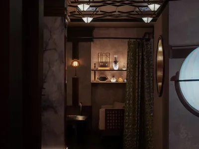 Lush interior of a hotel suite showcasing luxurious wooden furniture.