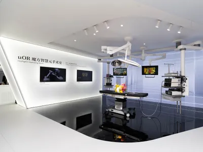 Hospital operating room with advanced technology and minimalist design