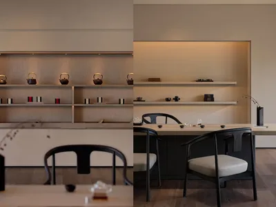A modern restaurant bar featuring wood and ceramic elements