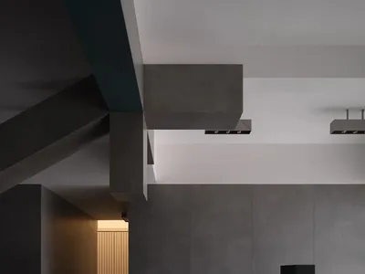 現代廚房採用混凝土牆面與地板，呈現極簡設計美學