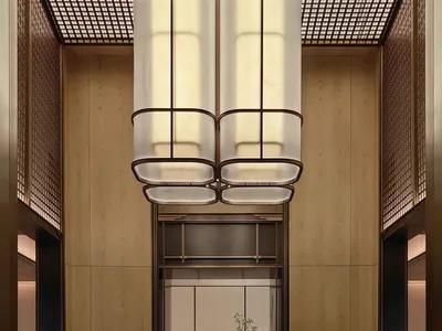 A modern hotel lobby featuring elegant wooden walls and flooring, a floor-to-ceiling vase of flowers, and a sleek reception d