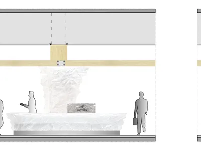 Modern interior design featuring a marble countertop with a sleek, polished finish.