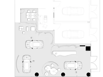 Floor plan of a retail storefront featuring concrete finishes and functional zones.