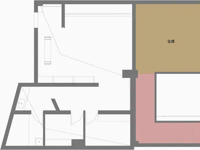 極簡客廳平面圖，採用水泥地板，呈現現代簡潔線條與簡約設計元素。