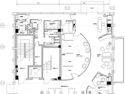 Schematic architectural layout of a hotel floor with various rooms and facilities.