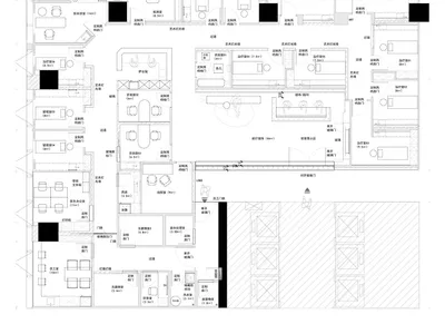 Blueprint drawing of a hotel lobby, showcasing the layout and functional zones.
