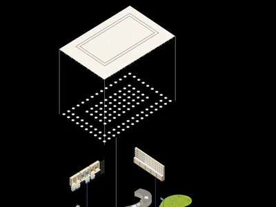 一張商業零售空間的3D渲染圖，展示各種設計元素與空間構圖。