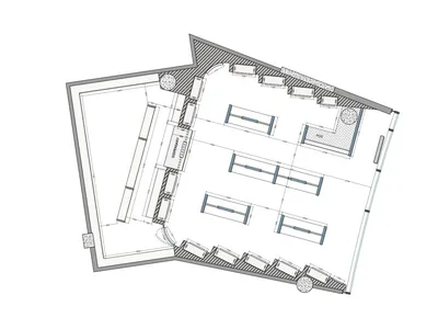 Detailed furniture layout plan for a coffee shop interior design