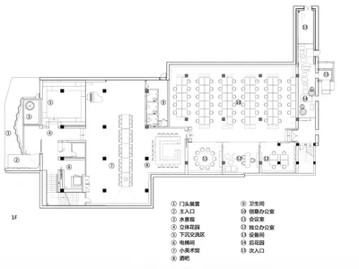 餐廳室內的2D建築圖，展示各功能區域與家具配置。