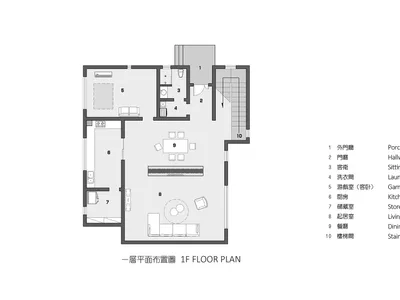 灰色客廳平面圖，展示空間的配置方式。