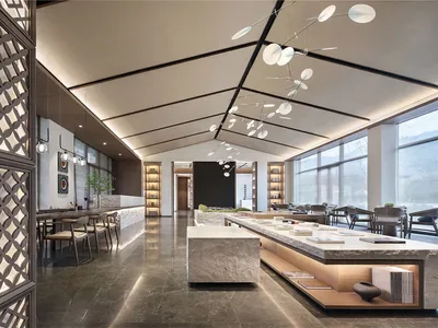 Stone and concrete modern restaurant interior