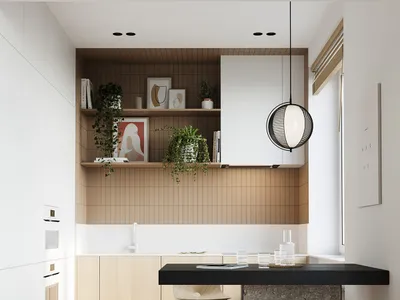 Contemporary kitchen featuring wooden cabinetry, concrete countertops, and metal accents
