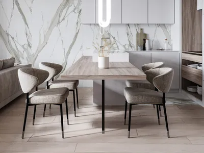 Modern kitchen with marble table and minimalist design