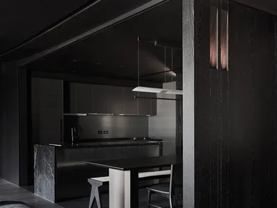 Modern and minimalist residential kitchen interior