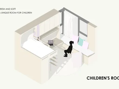 極簡兒童臥室設計，採用柔和色調與實用佈局。