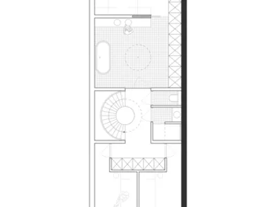極簡灰色廚房平面圖，採用開放式格局與現代設計。