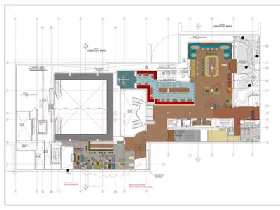 Illustration of a modern commercial hotel floor plan featuring various functional zones.