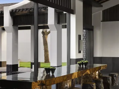 modern restaurant bar with concrete and wood elements