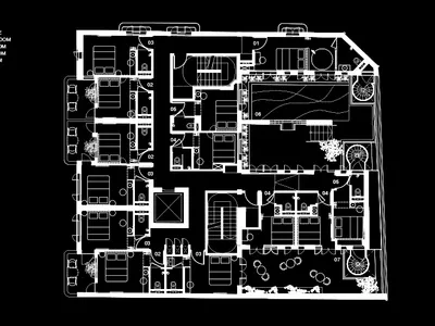 Floor plan of a hotel suite layout on the second floor.