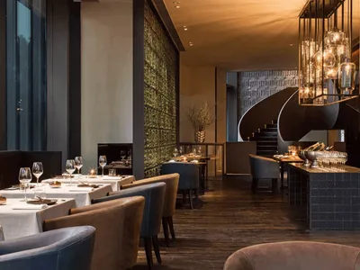 Modern restaurant interior with contemporary design elements.