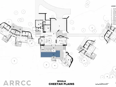 MVULA CHEETAH PLAINS 飯店套房平面圖，展示各式房間與設施配置。
